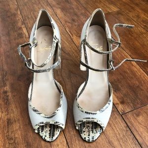 Beige cloth/ leather print accents Louboutin heels